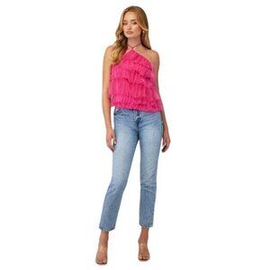 Pink Ruffle Glitter Tulle Halter Top By 4SI3NNA Size S NWT $98 Retail